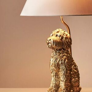 Anthropologie Iconic Golden Doodle Gold Dog Lamp. Price firm